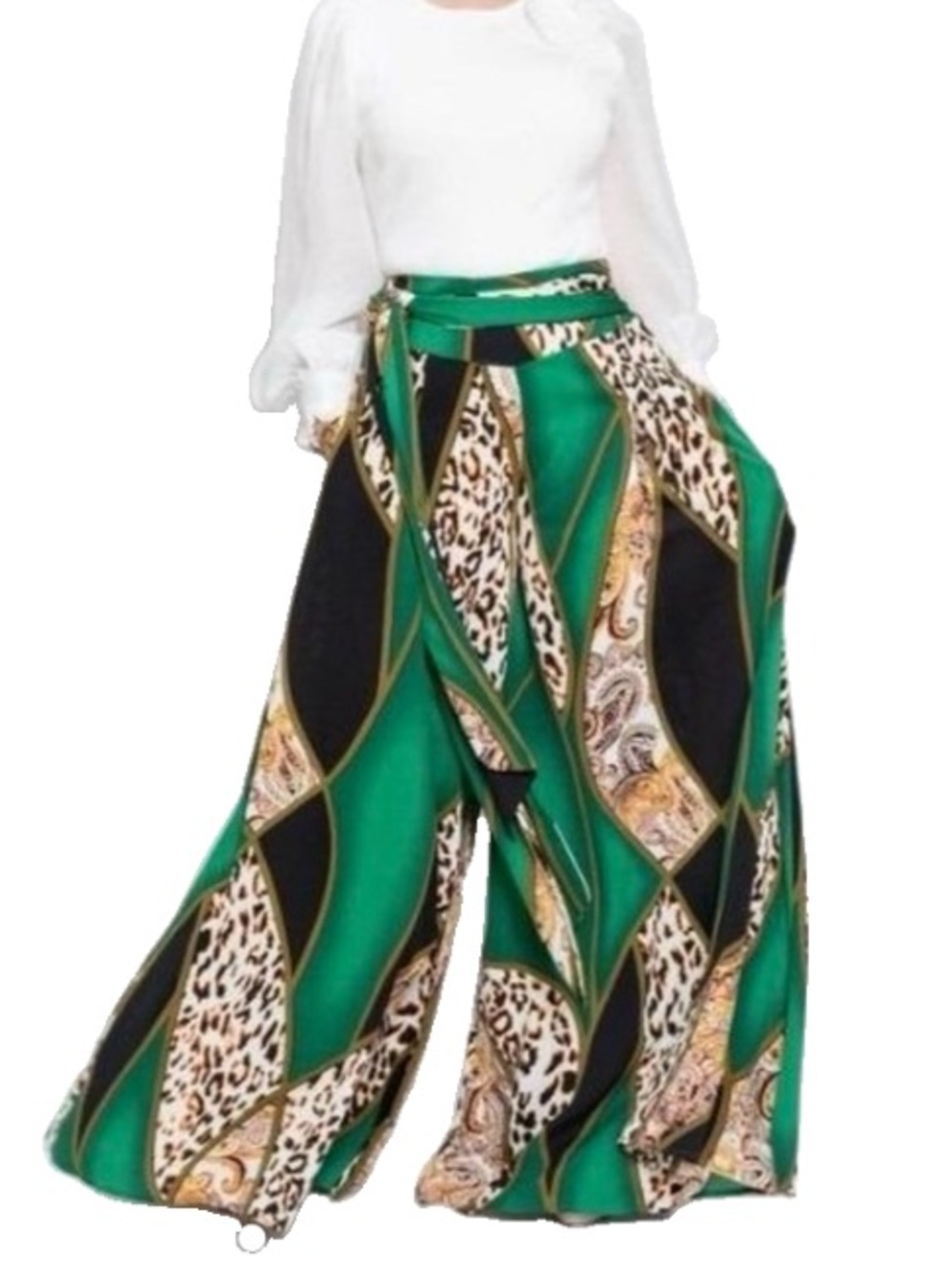 High-Waist Wide Leg Palazzo Pants - Green Print